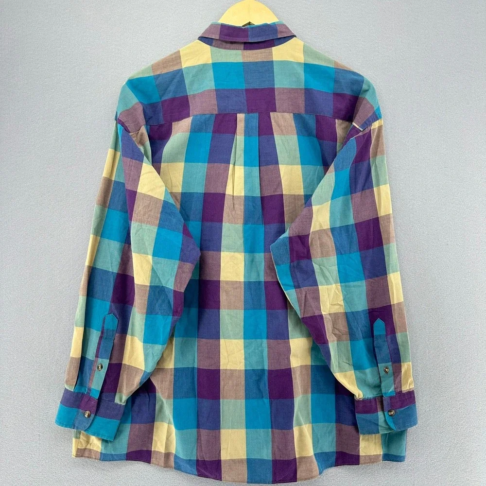 VTG London Fog Plaid Long Sleeve Button Up Shirt Single Needle Tailoring SZ L